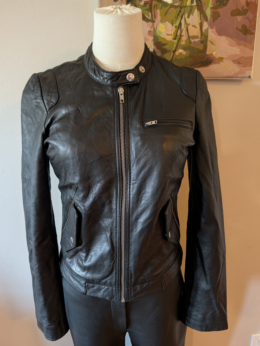 Kookai Y2K Black Leather Moto Jacket